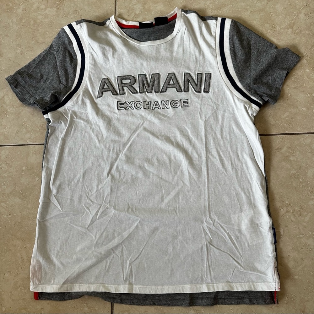 Armani Exchange Dual-Tone Tee in White and Gray